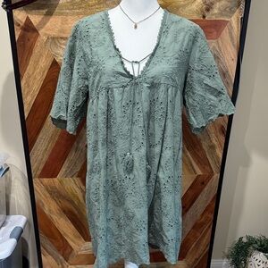 Elegant Green Eyelet Midi Dress